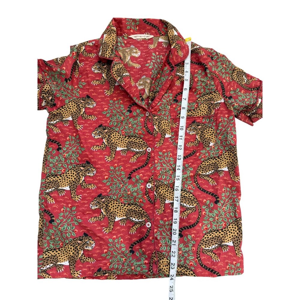 PrintFresh Womens XS Pajama Shirt Red Bagheera Leopard Short Sleeve Button-Up - Picture 7 of 9